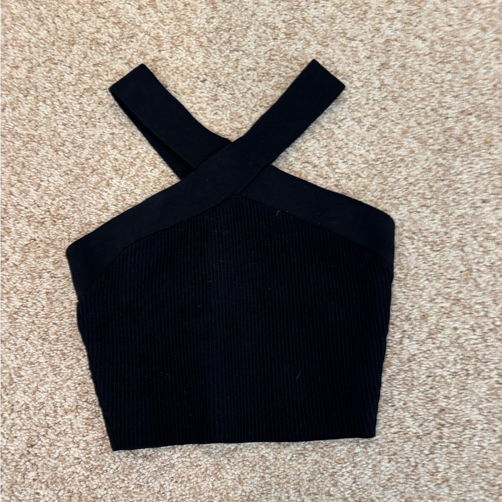 Aritzia Black Asymmetrical Fitted Crop Tank Top